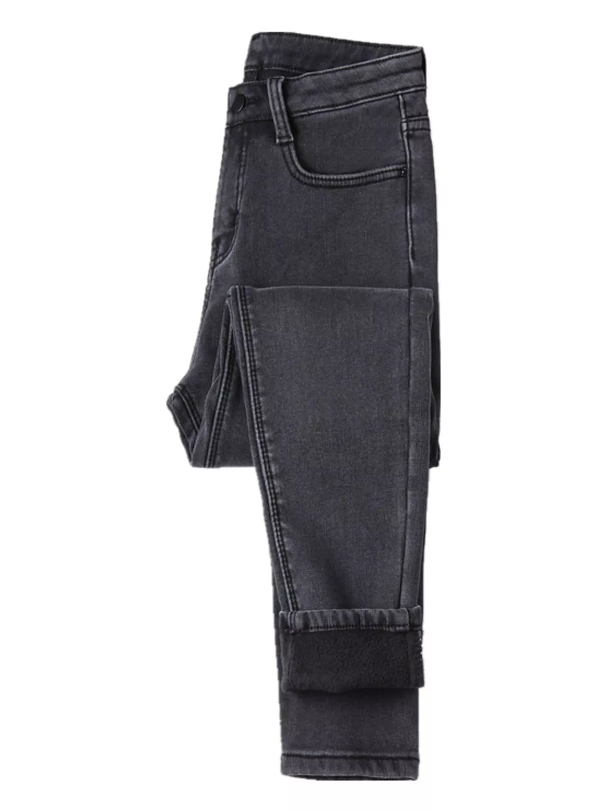 High-Waisted Slim-Fit Stretch Fleece Jeans — garment front