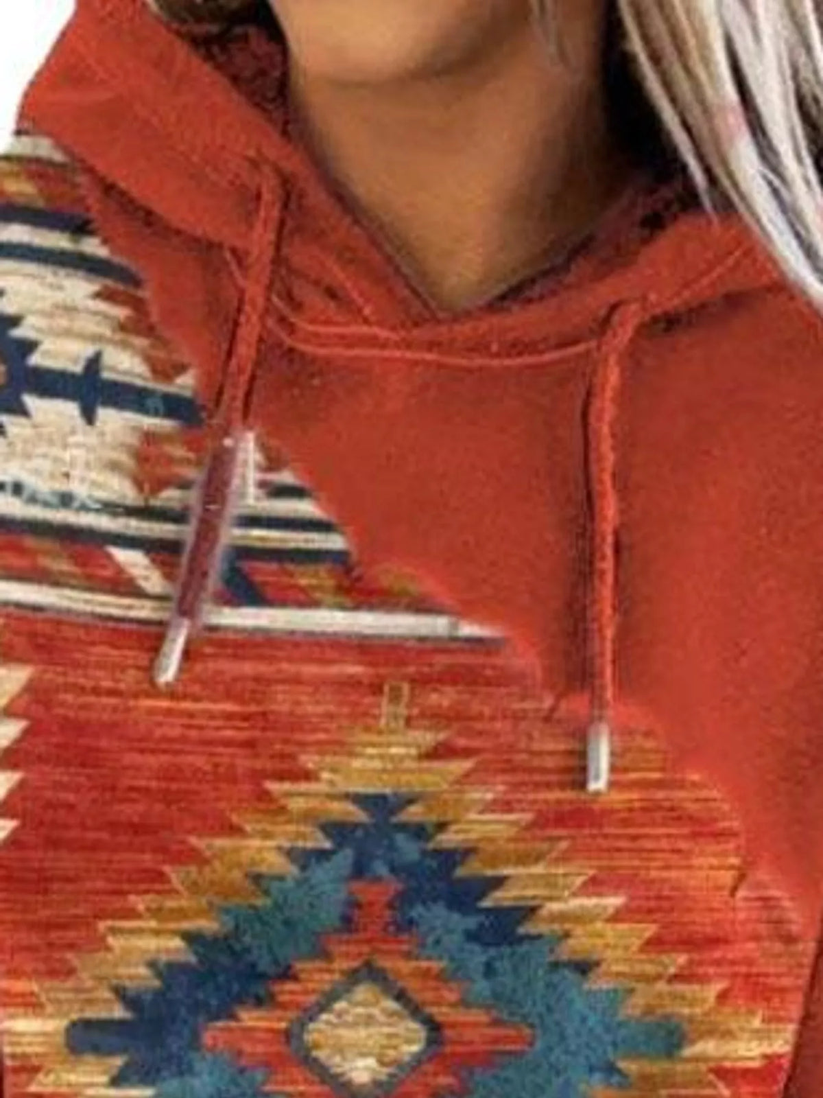 Aztec-print hoodie, red neckline detail