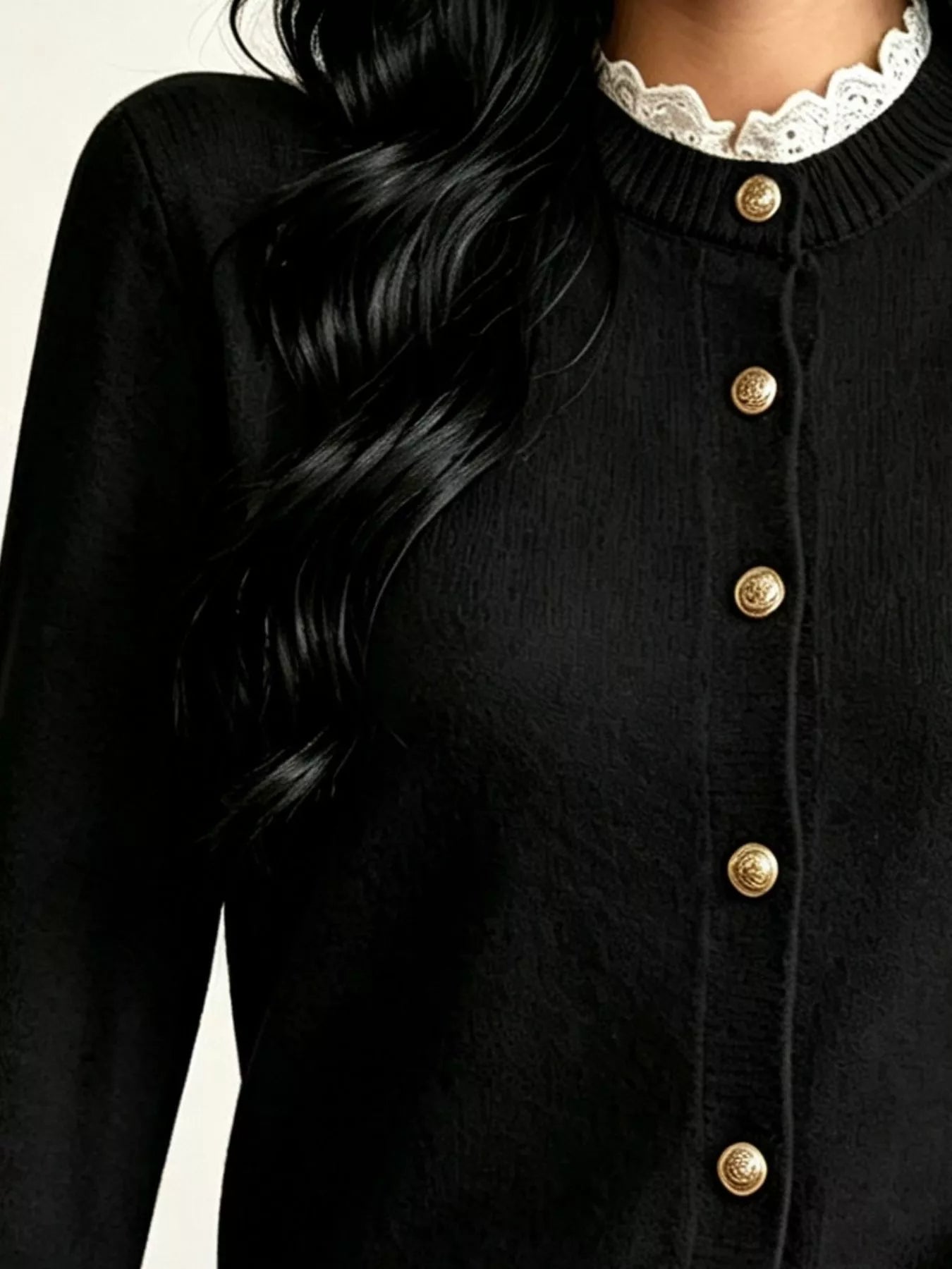 Trendsi Lace Trim Mock Neck Sweater -