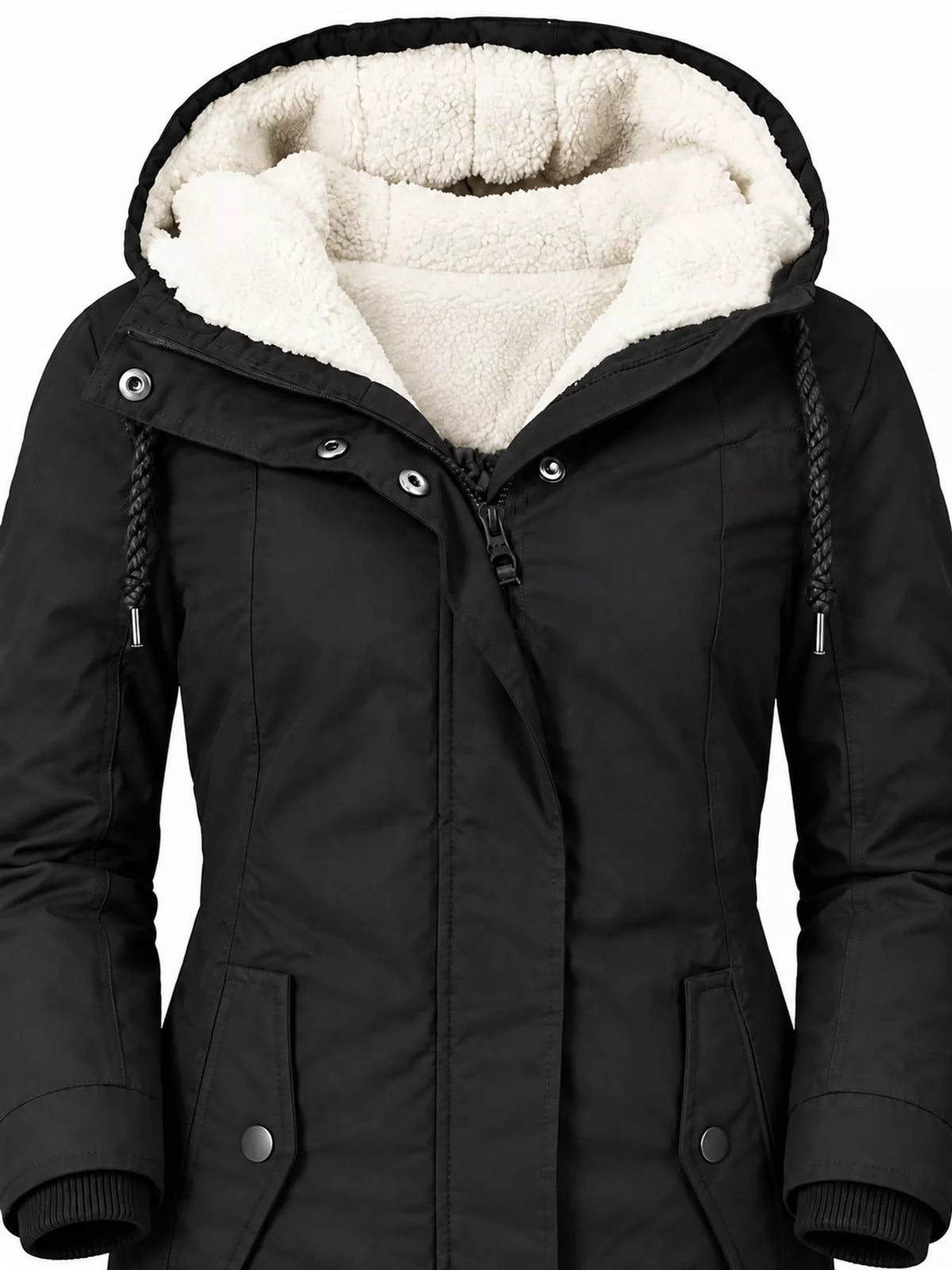 Sherpa-Lined Hooded Jacket — garment construction details