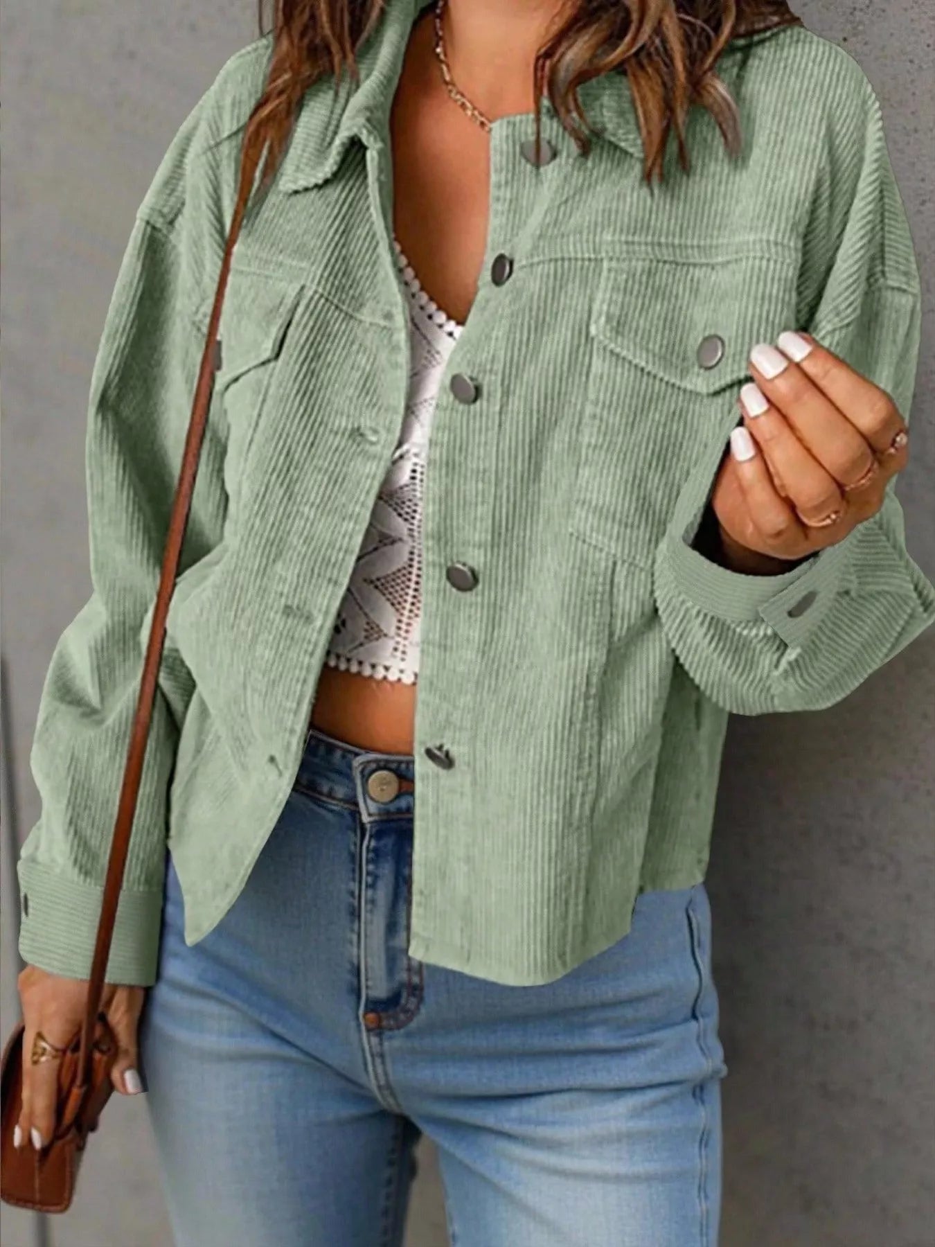 Trendsi Corduroy Button-Down Shacket -