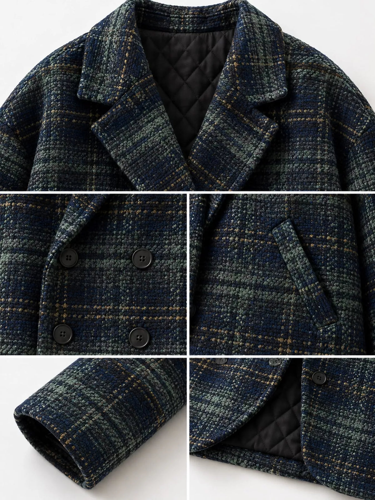 Vintage Plaid Double-Breasted Jacket — garment construction details