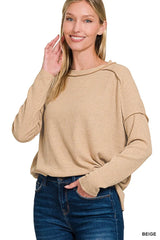 Trendsi Zenana Ribbed Drop Shoulder Round Neck Sweater -
