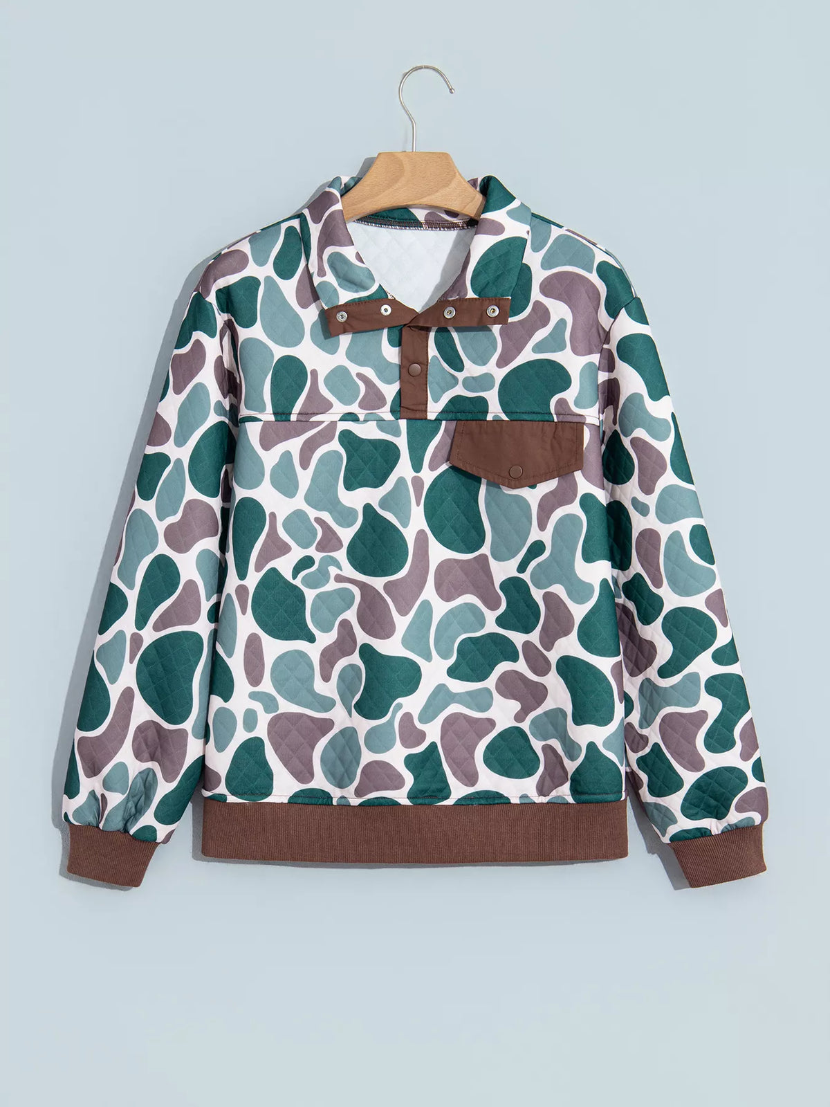 Quarter Snap Camouflage Sweatshirt — garment front