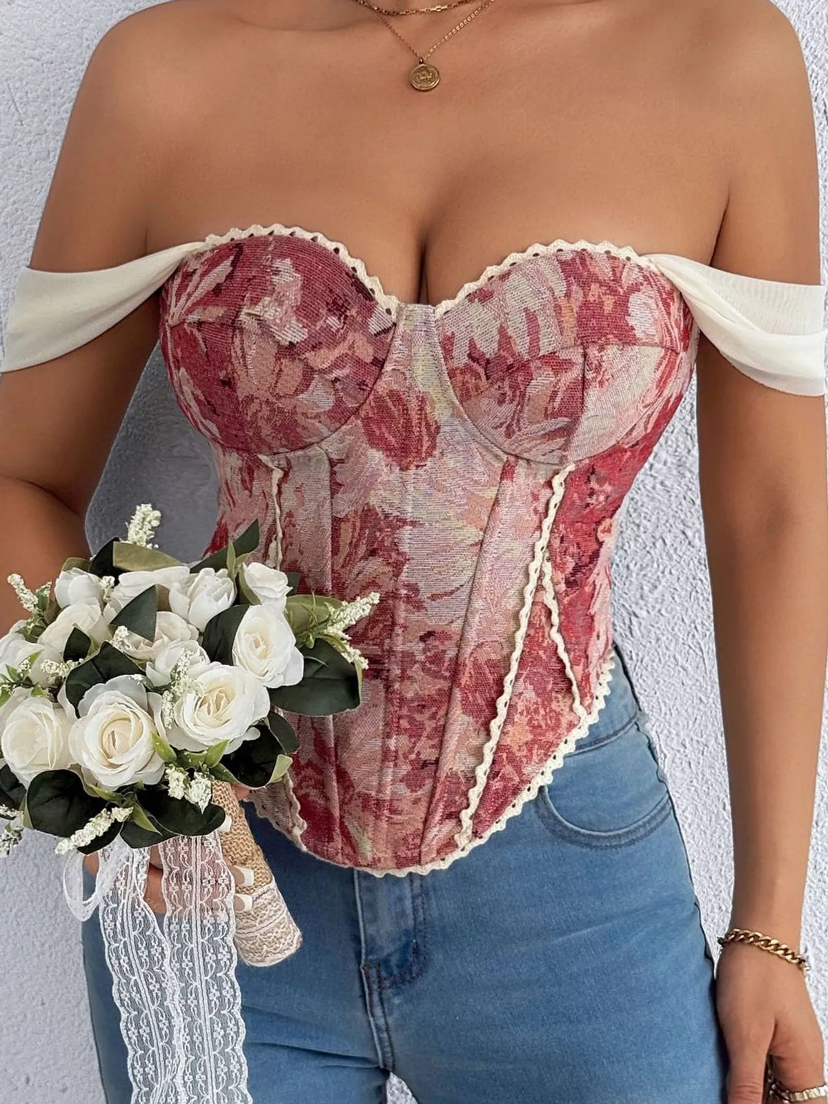 Pink lace up back printed cami