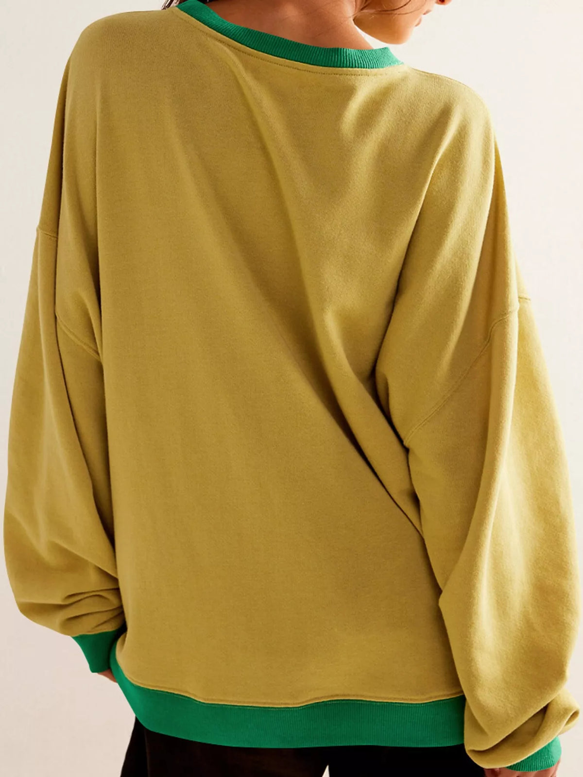 Yellow dropped shoulder long sleeve sweatshirt, back view
