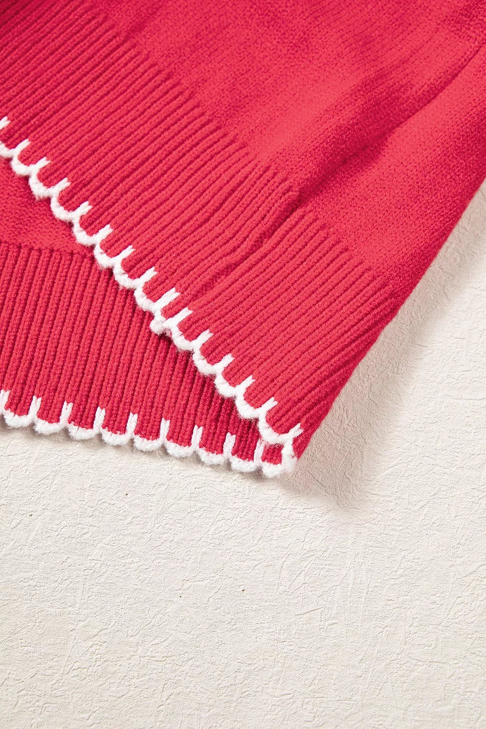 Christmas Tree Contrast Stitch Sweater in scarlet, construction detail