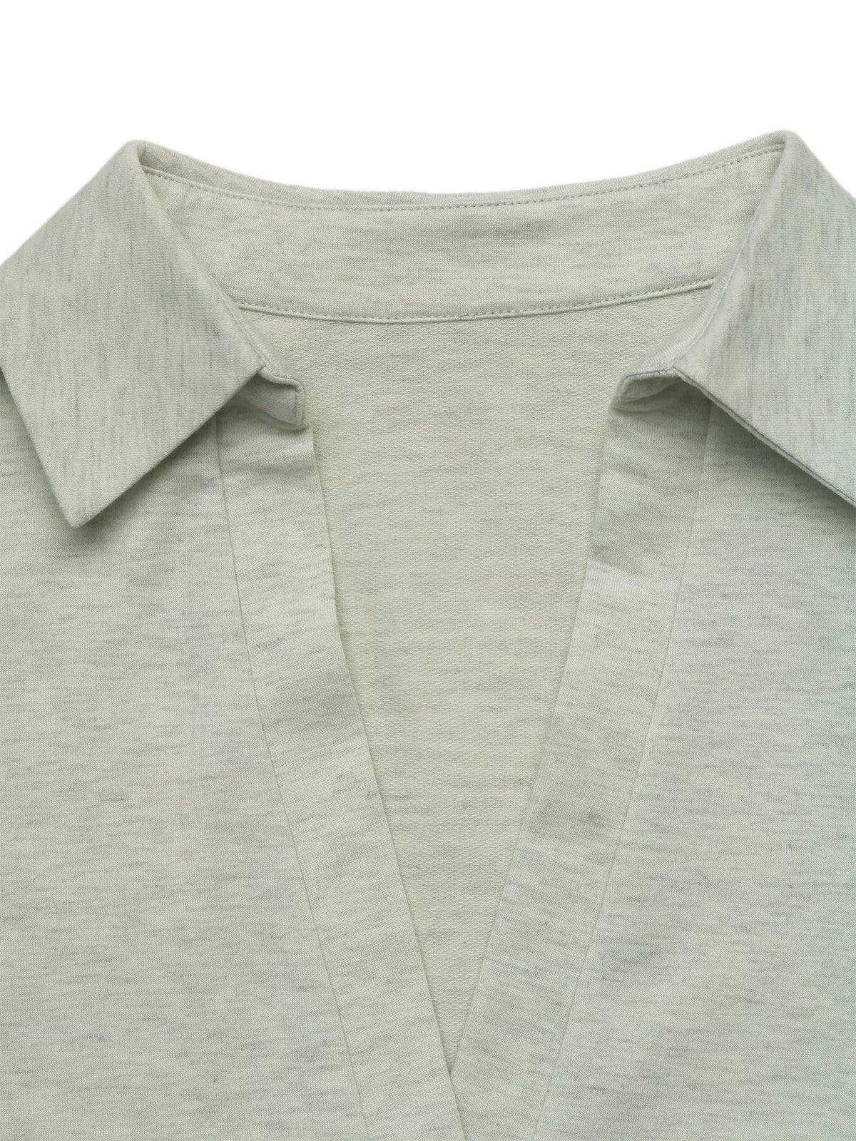 Light gray polo-collar midi dress, collar and V-neck detail