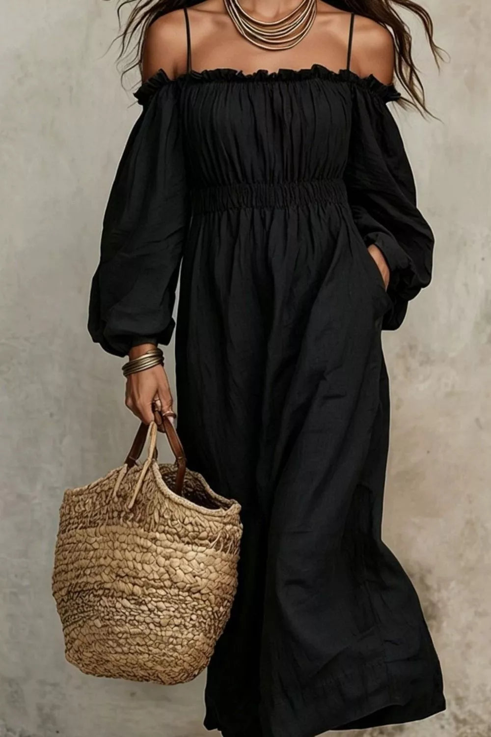Trendsi Spaghetti Strap Balloon Sleeve Dress -