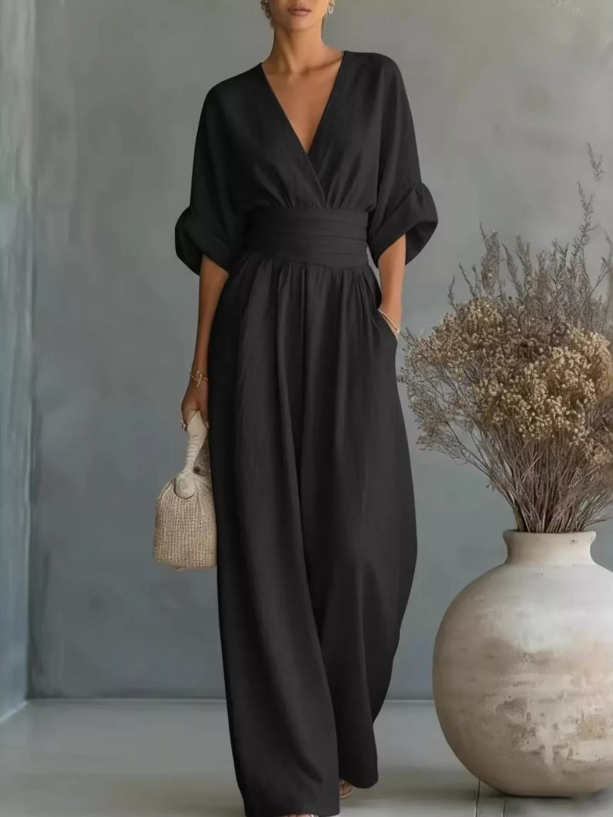 Trendsi Full Size Half Sleeve Wide-Leg Jumpsuit Plus Size -