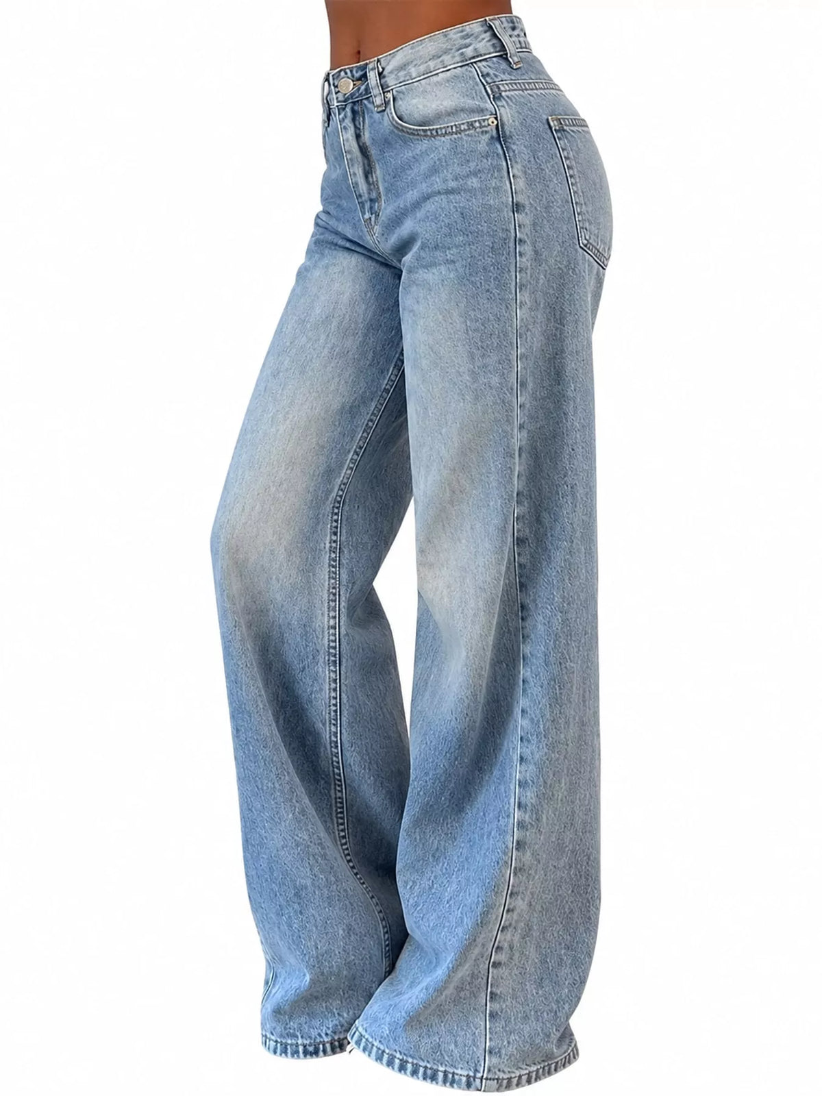 Wide-Leg Vintage Wash Jeans in vintage blue, side view