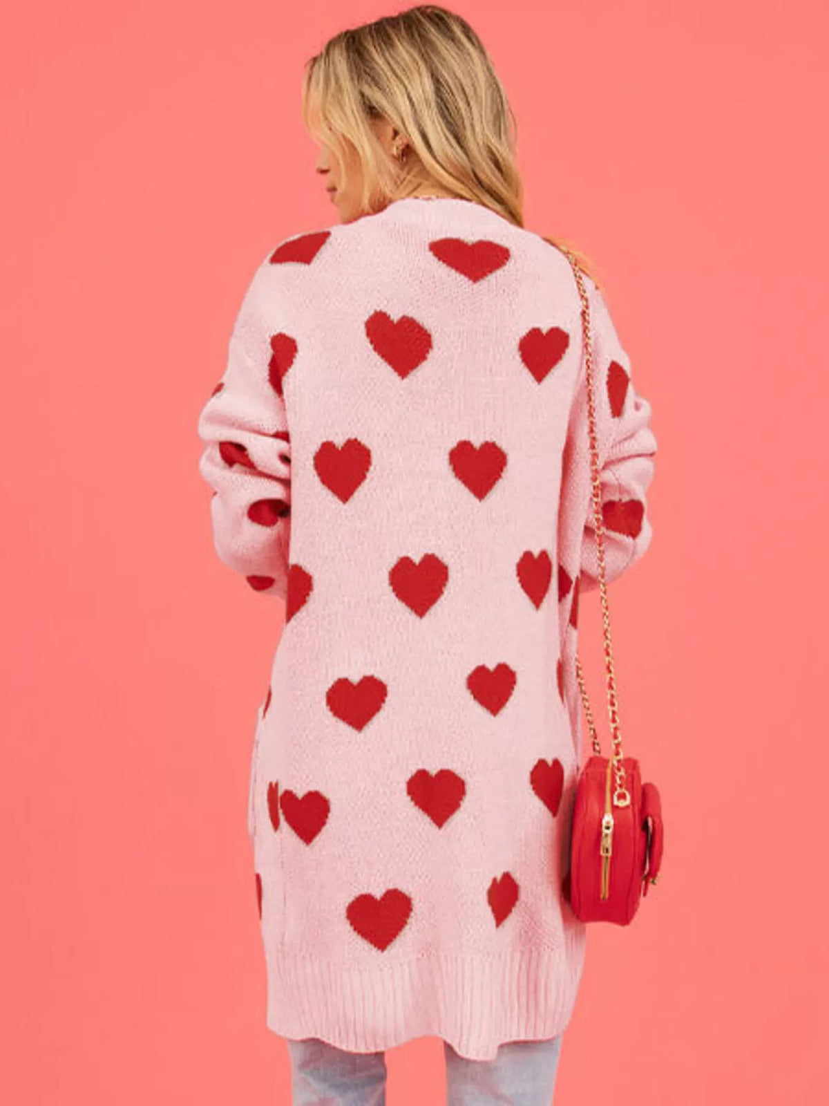 Trendsi Heart Pattern Open Front Longline Cardigan -