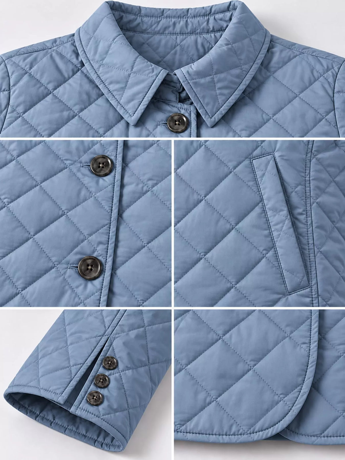 Quilted Lightweight Button-Down Jacket — garment construction details