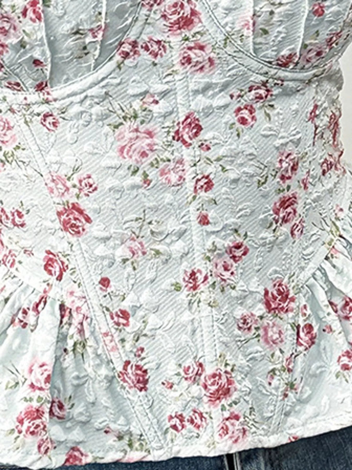 Purple lace up back floral print cami, detail view
