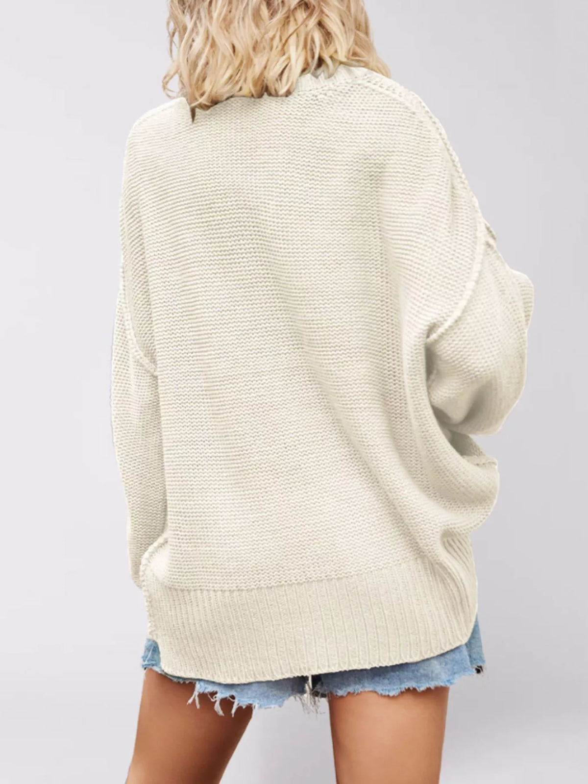 Trendsi V-Neck Loose Knit Drop Shoulder Sweater -