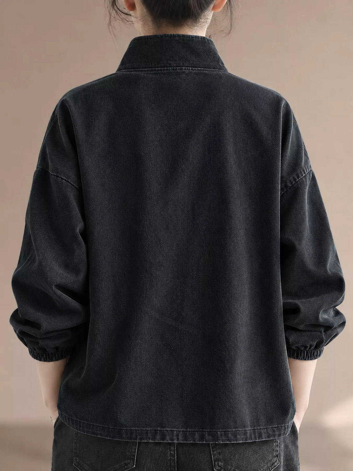 Black-New Arrival-Spring And Fall button detail dropped shoulder sweatshirt, back view