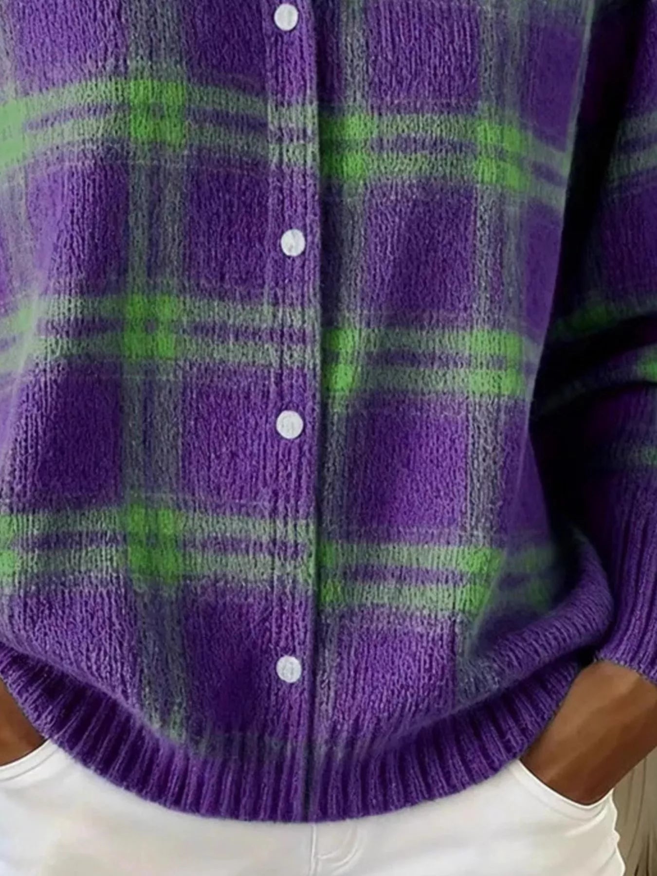 Trendsi Full Size Plaid Button-Down Knit Cardigan Plus Size -