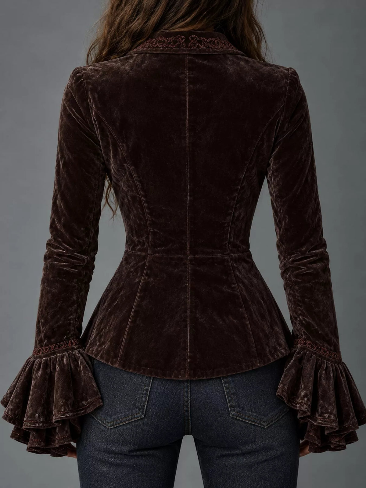 Collared long sleeve jacket, back view