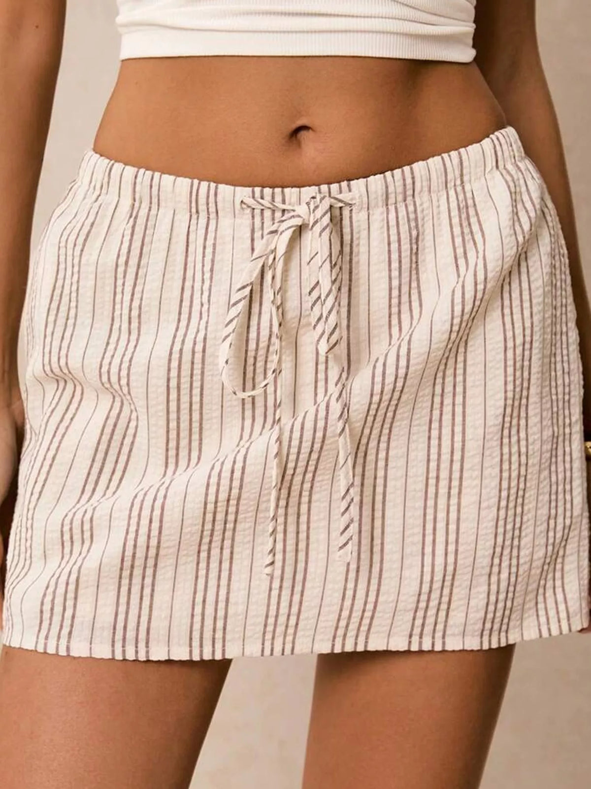 Striped skort, brown striped angled front