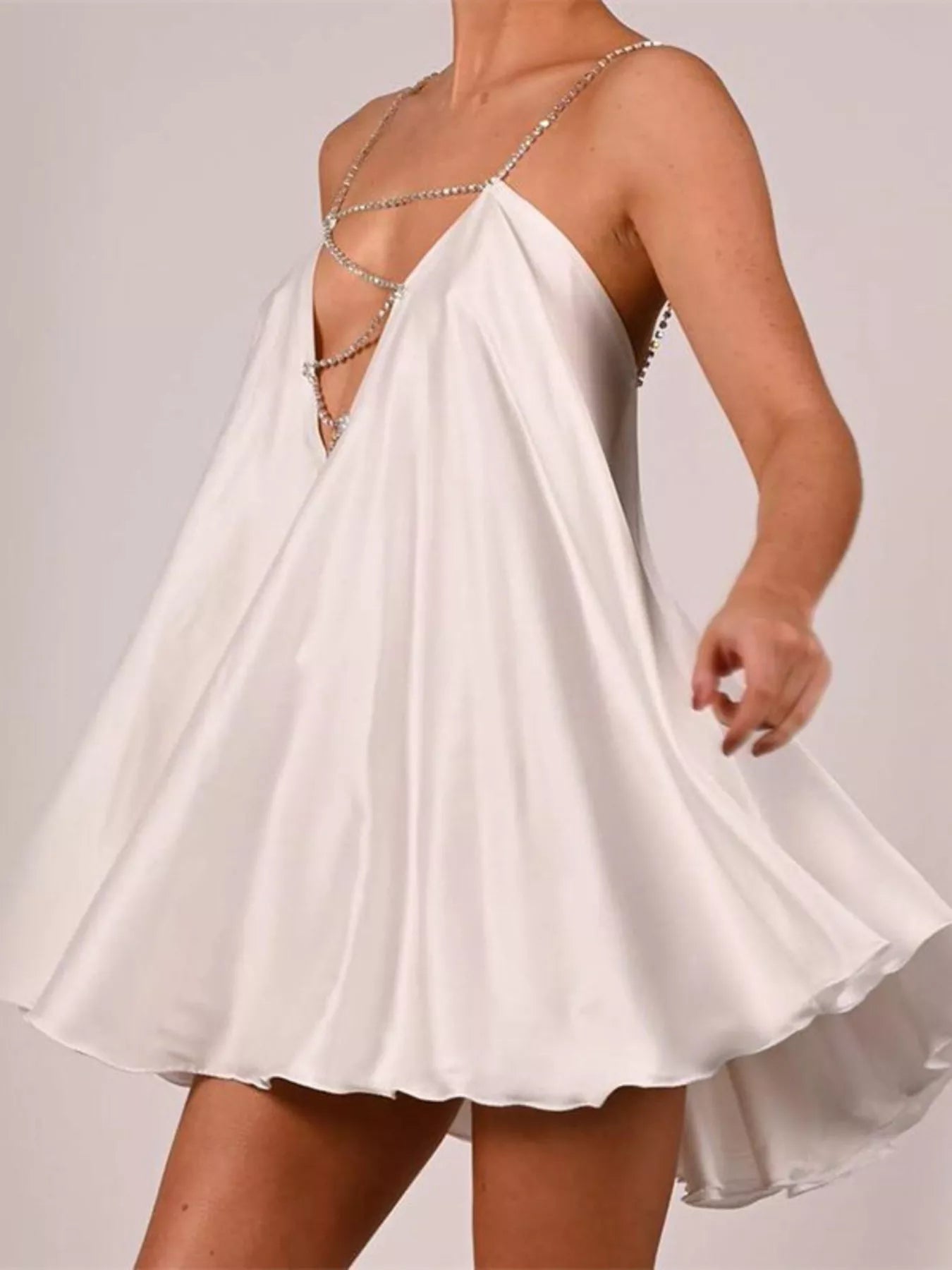 Trendsi Rhinestone Embellished Plunge Mini Dress -
