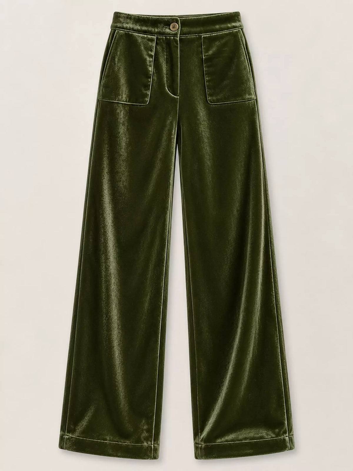 Army Green high-waisted wide-leg velvet pocket pants
