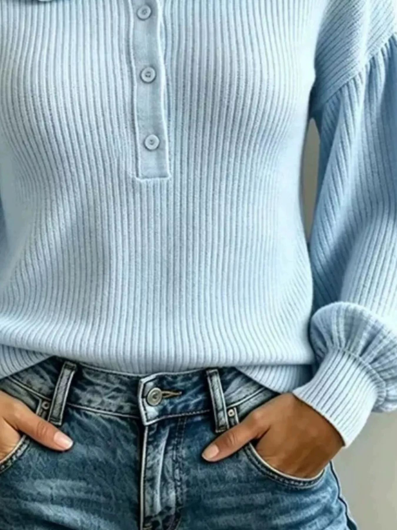 Trendsi Full Size Ruffle Collar Button Detail Sweater Plus Size -