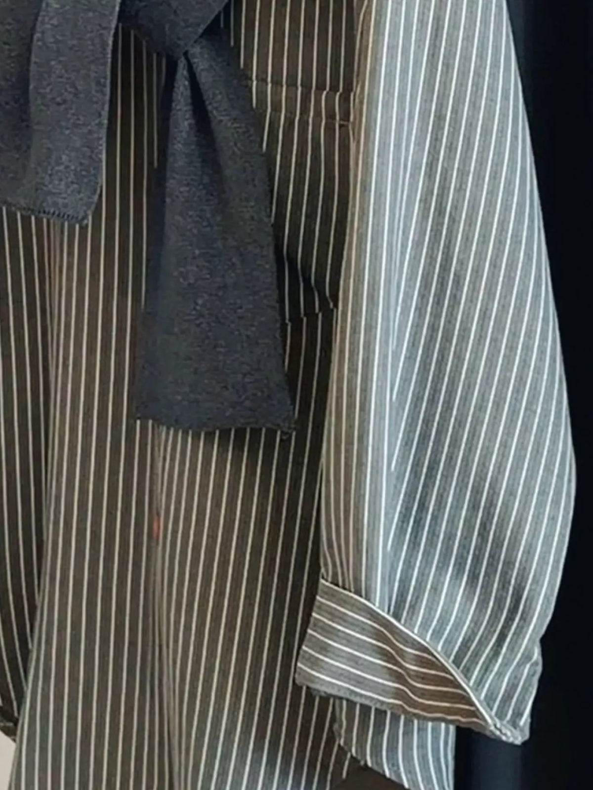 Striped High-Low Shirt with Knit Shawl — construction details