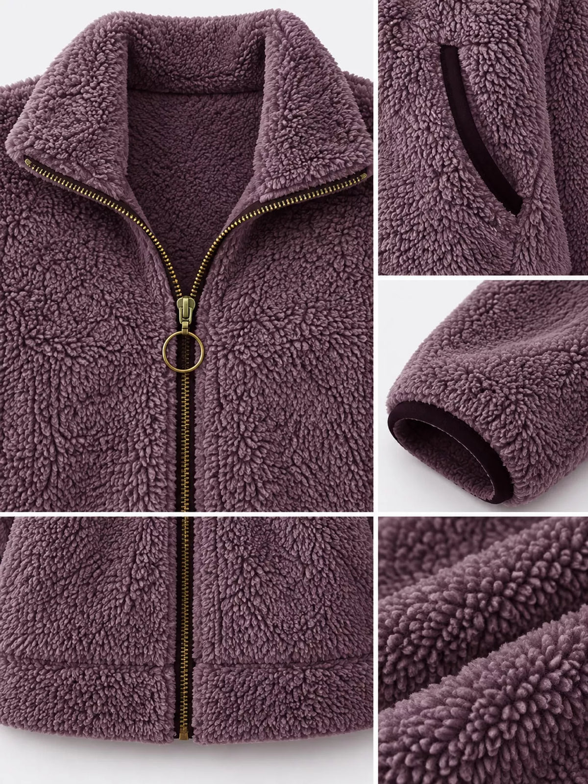 Contrast-trim fleece jacket, purple zip pocket detail