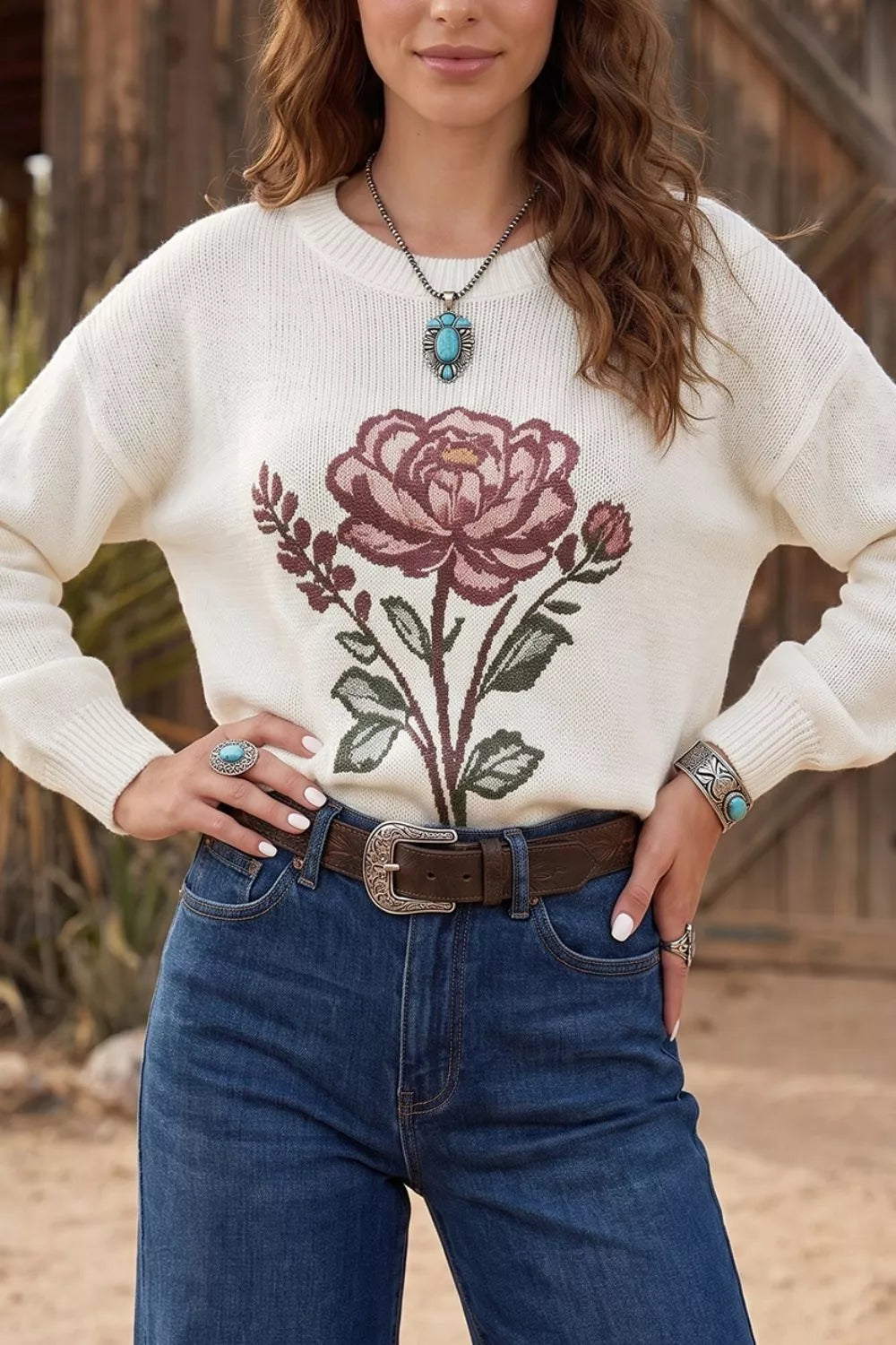 Trendsi Rose Dropped Shoulder Sweater -
