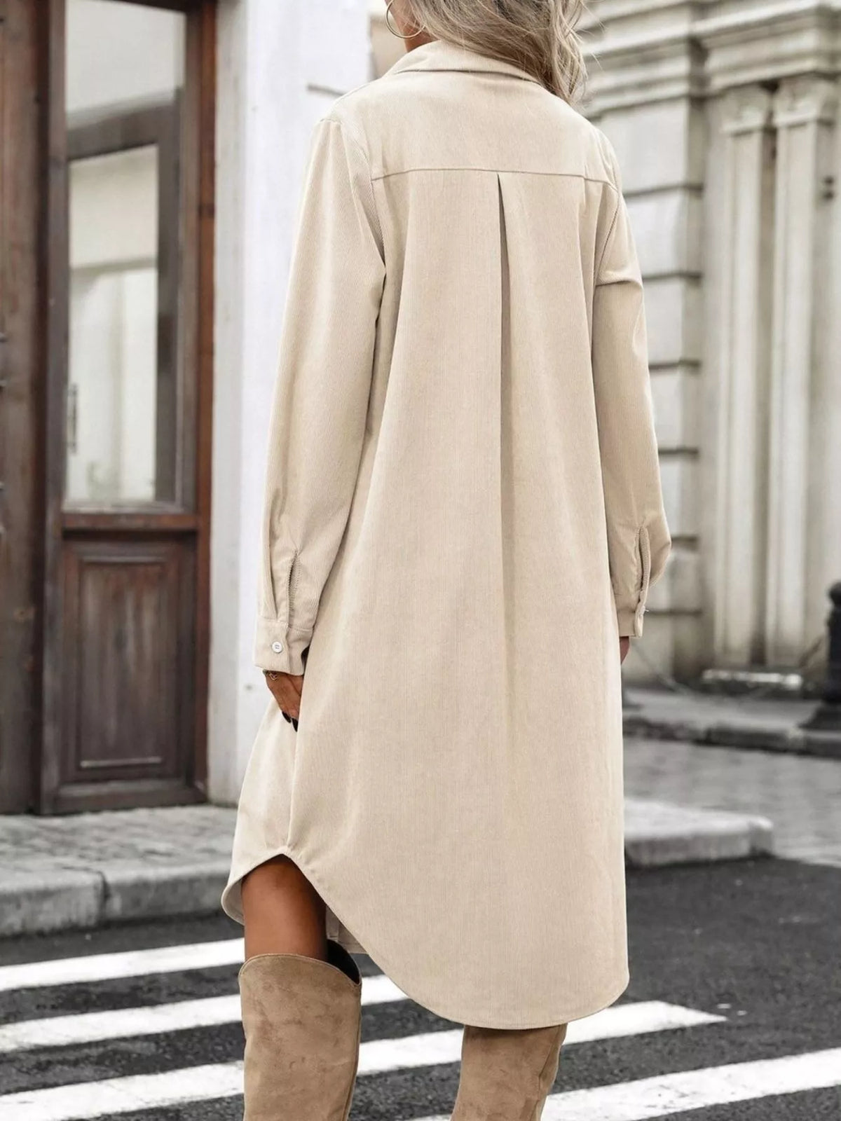 Trendsi Corduroy Shirt Dress with Button-Down Front -
