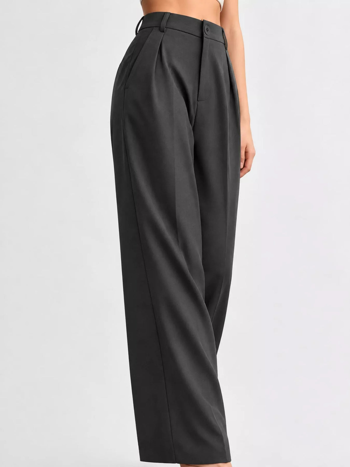 Women's Pleated Wide-Leg Trousers in gray — side view