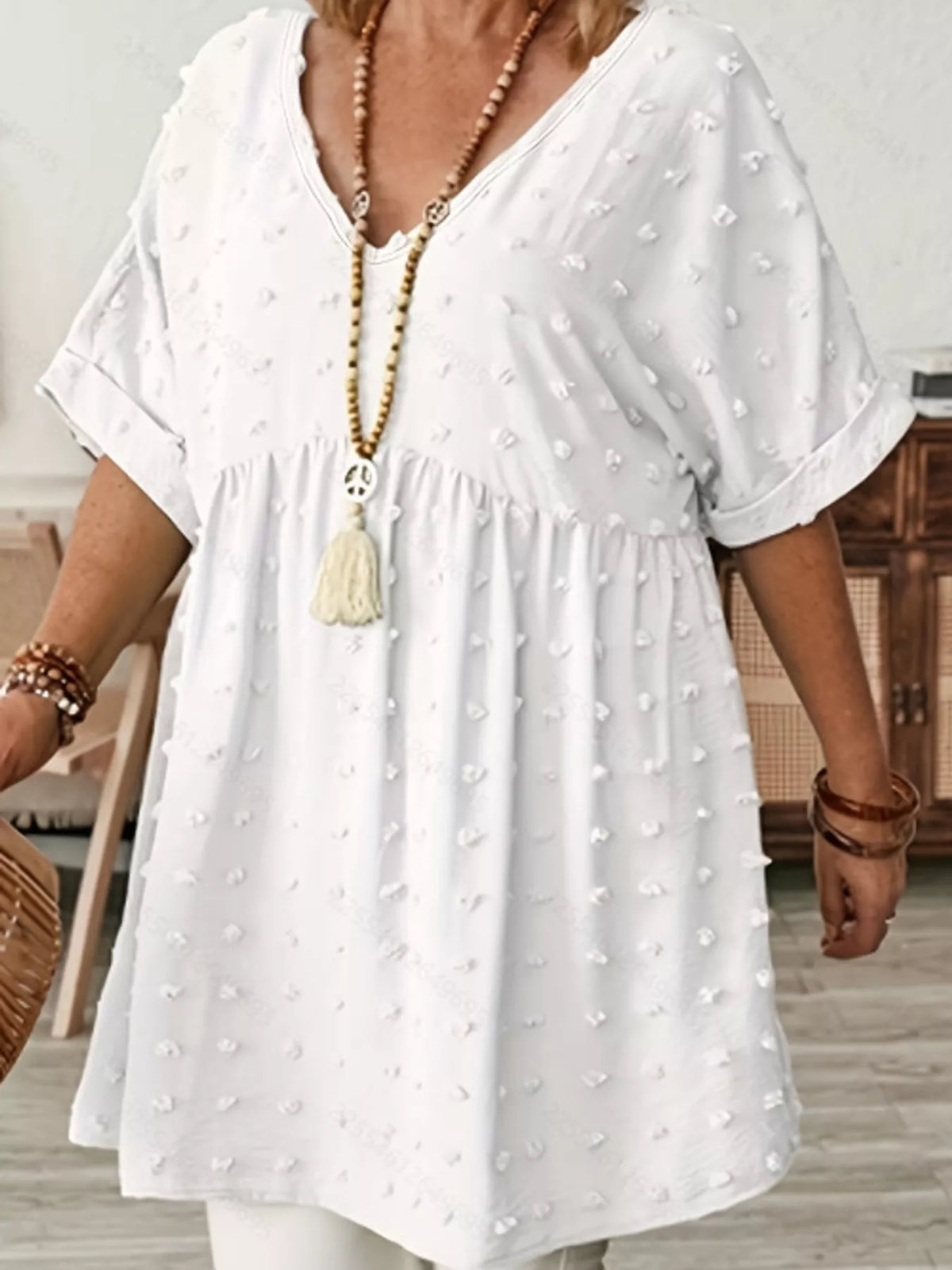 Swiss-dot blouse, white front