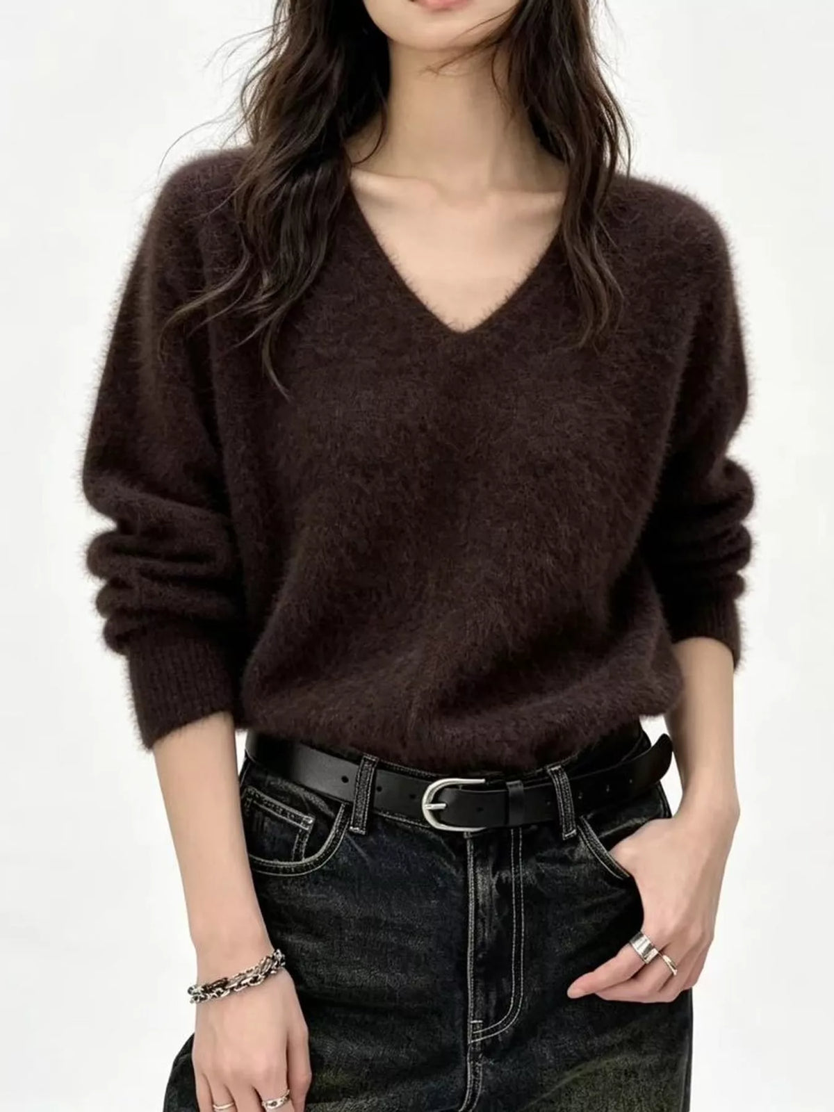 Brown v-neck sweater