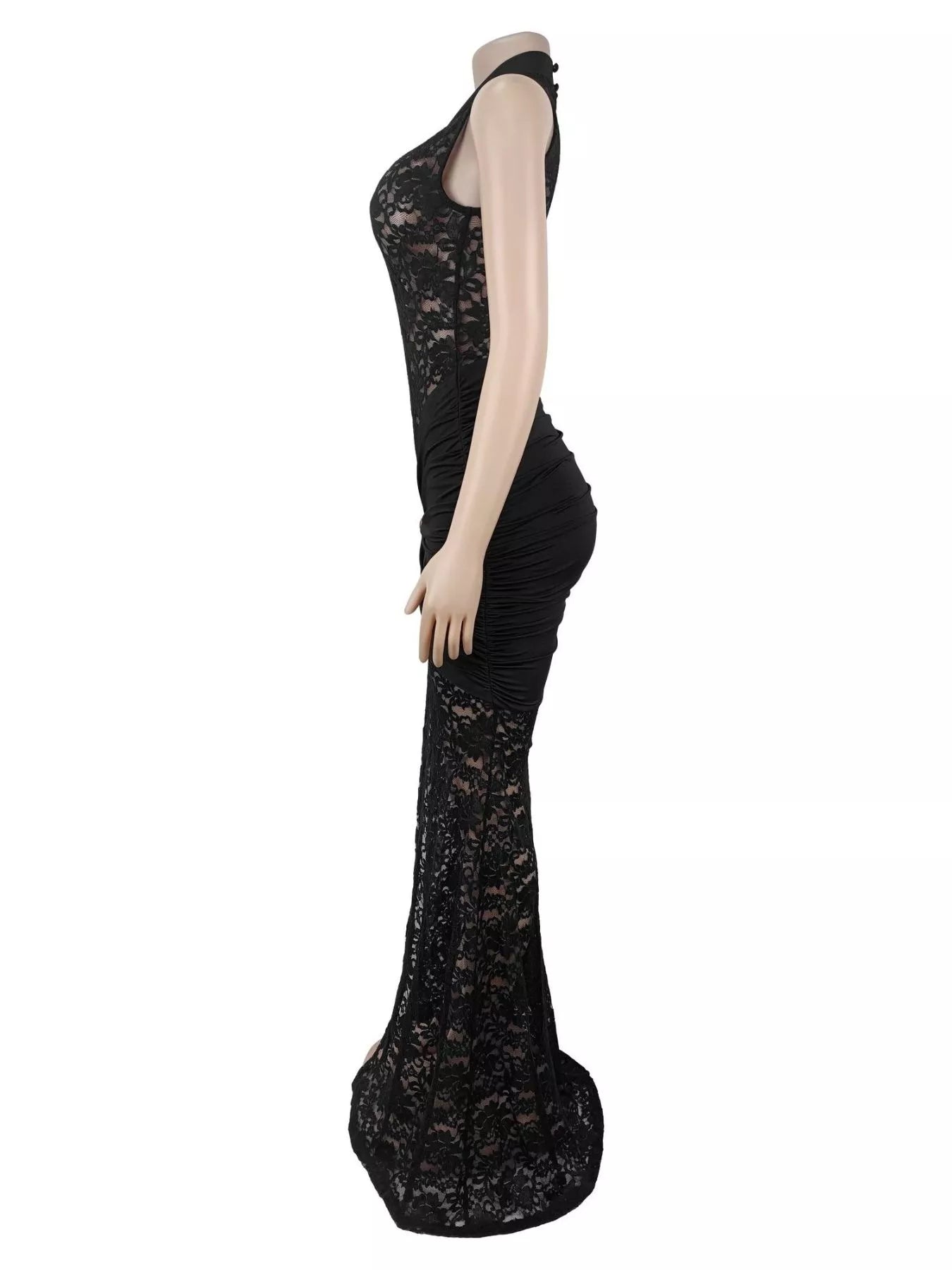 Trendsi Lace Keyhole High-Slit Maxi Dress -