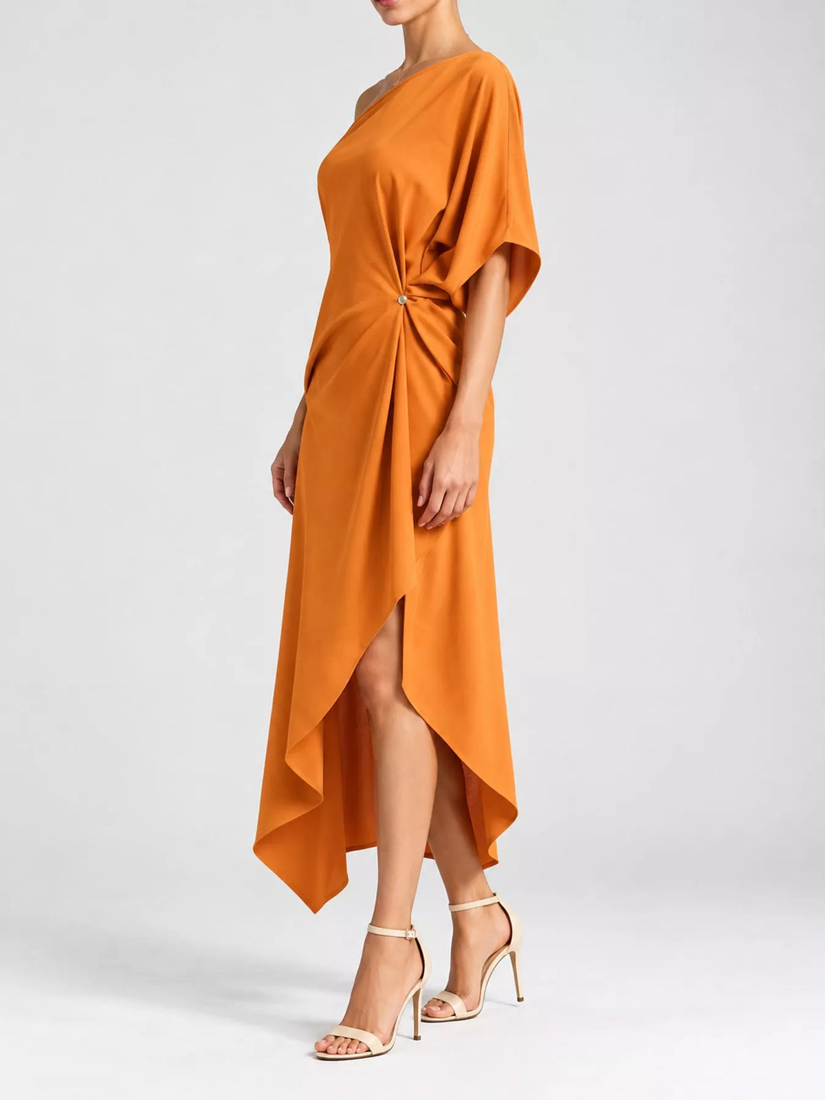 One-shoulder dress, orange side