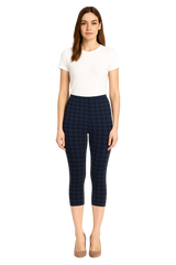 Black and Navy Geo Houndstooth Print Capri Leggings