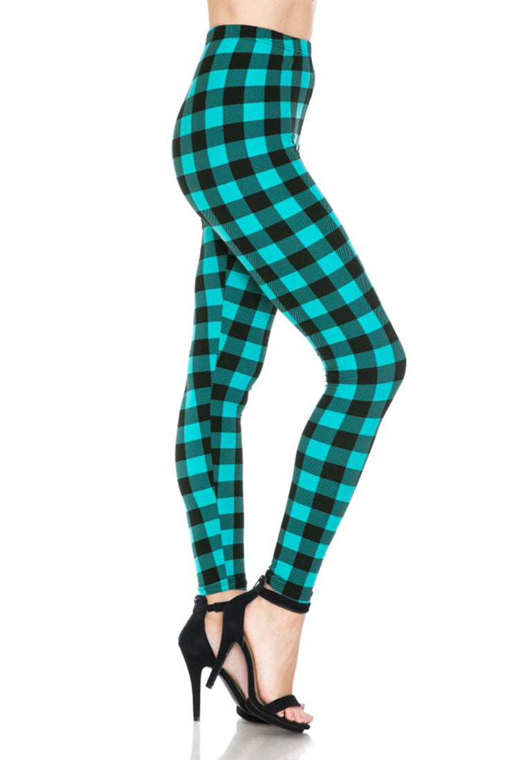 Niobe Clothing Teal Shepherd Check Design Leggings - Leggings p_leggings