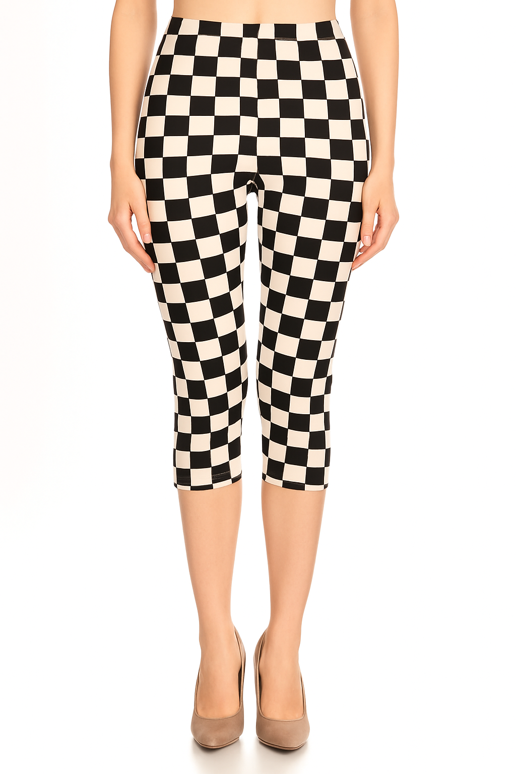 Niobe Clothing Black White Checkered Print Capri Leggings - Leggings p_leggings