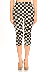 Black White Checkered Print Capri Leggings