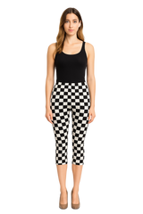 Black White Checkered Print Capri Leggings