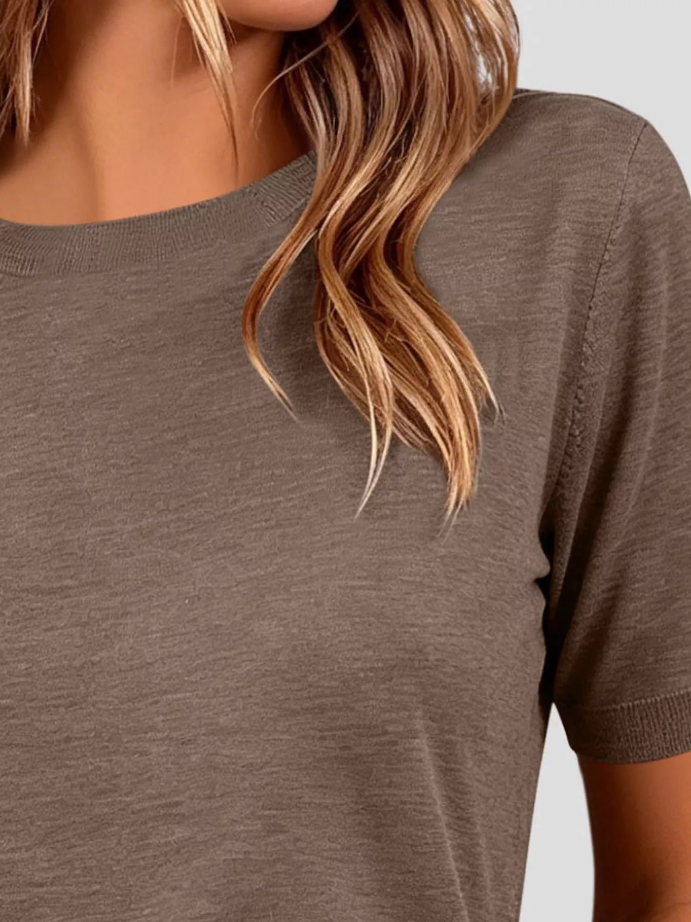 Trendsi Classic Crew Neck Short Sleeve Knit Top -