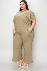 Trendsi Double Take Full Size Texture Short Sleeve Top and Pants Set -