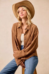 Trendsi BiBi Corduroy Relaxed Fit Shacket with Back Pleat -