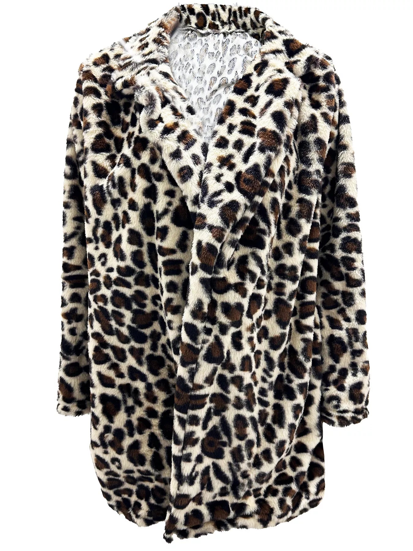 Trendsi Full Size Leopard Faux Fur Open Front Outerwear Plus Size -