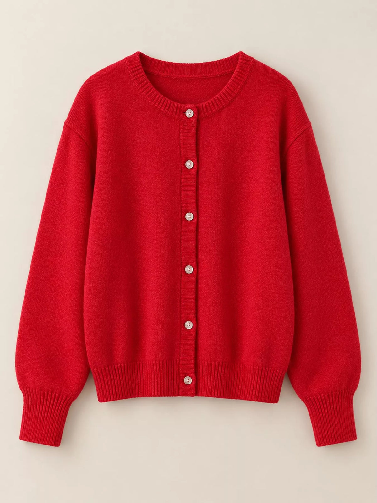 Women's Crew Neck Button-Down Knit Cardigan in red — flat lay view