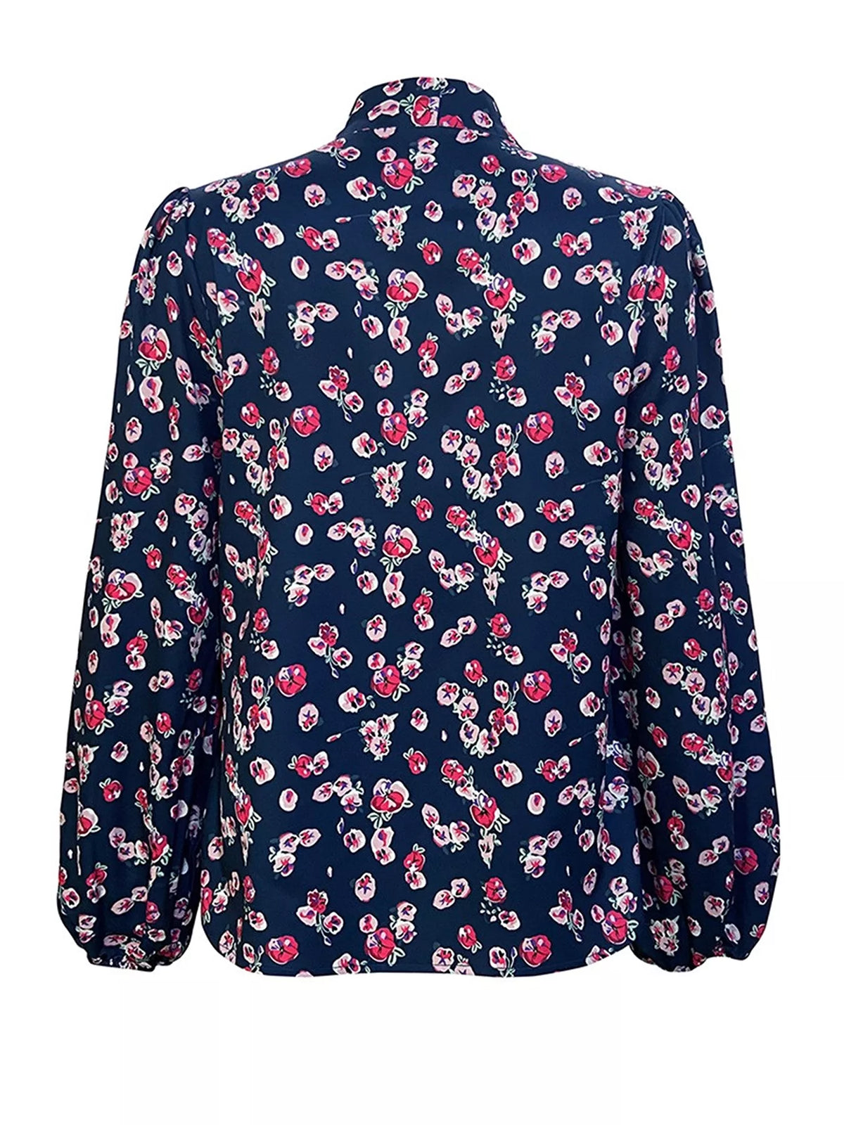 Women's Printed Bow-Tie Neck Long Sleeve Blouse in Burgundy, detail view
