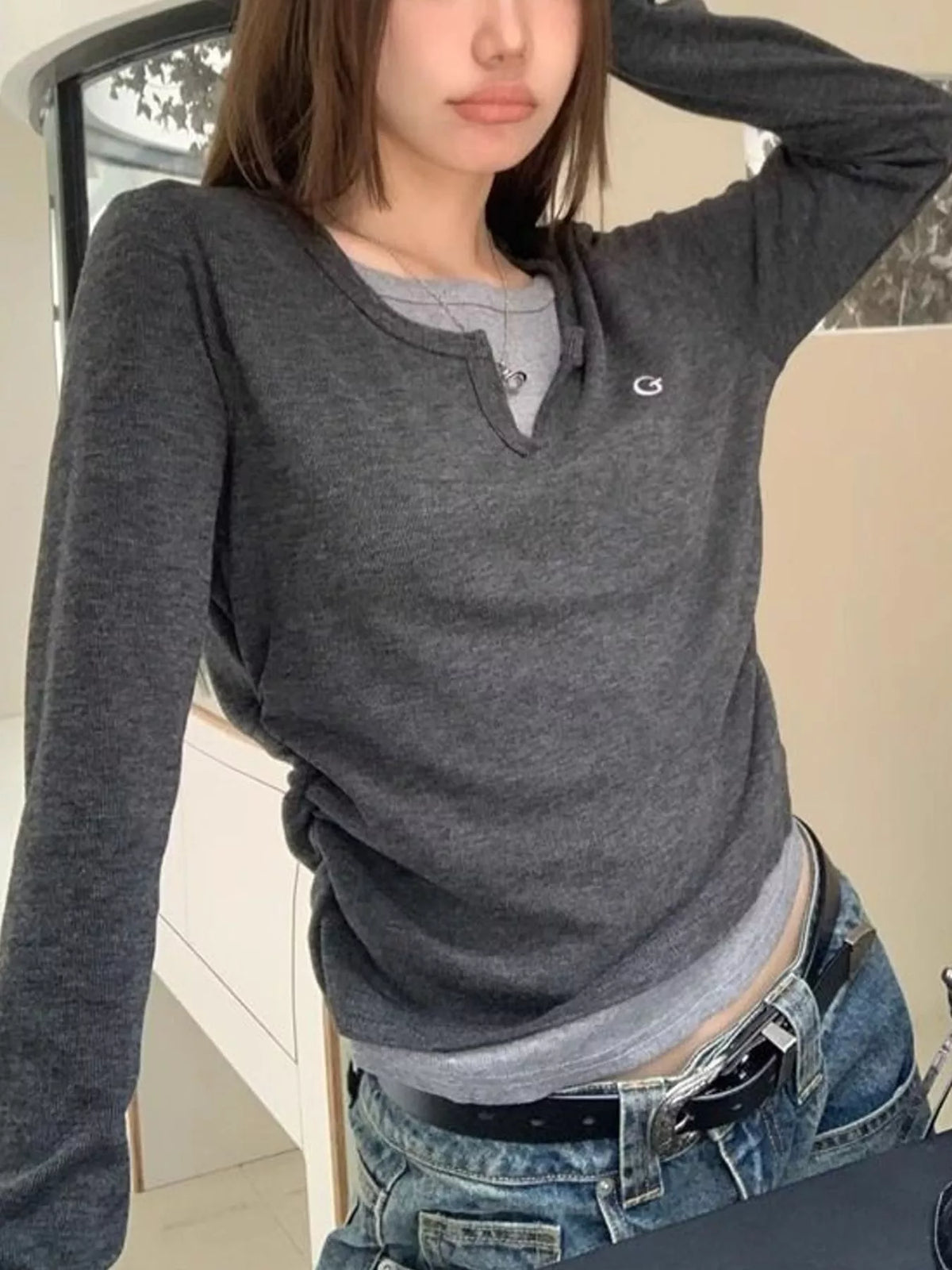 Layered T-shirt, gray front
