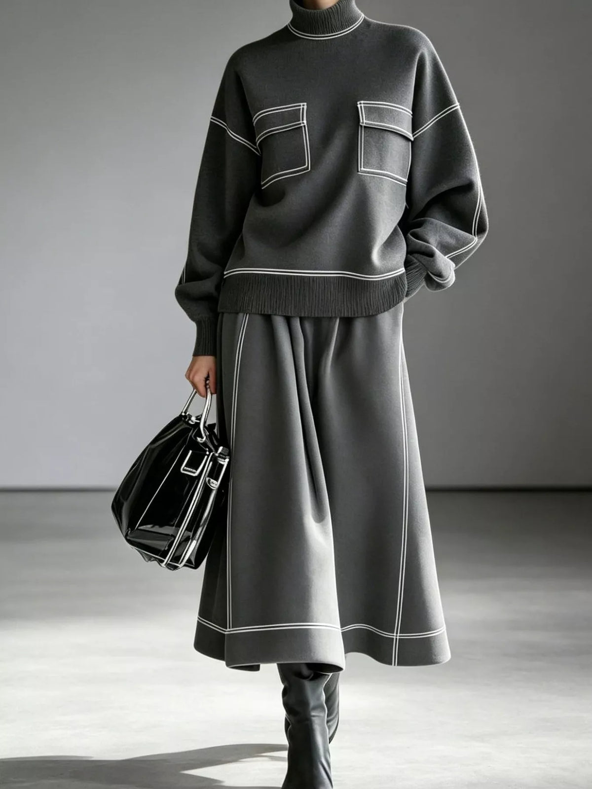 Sweater and skirt set, gray set front