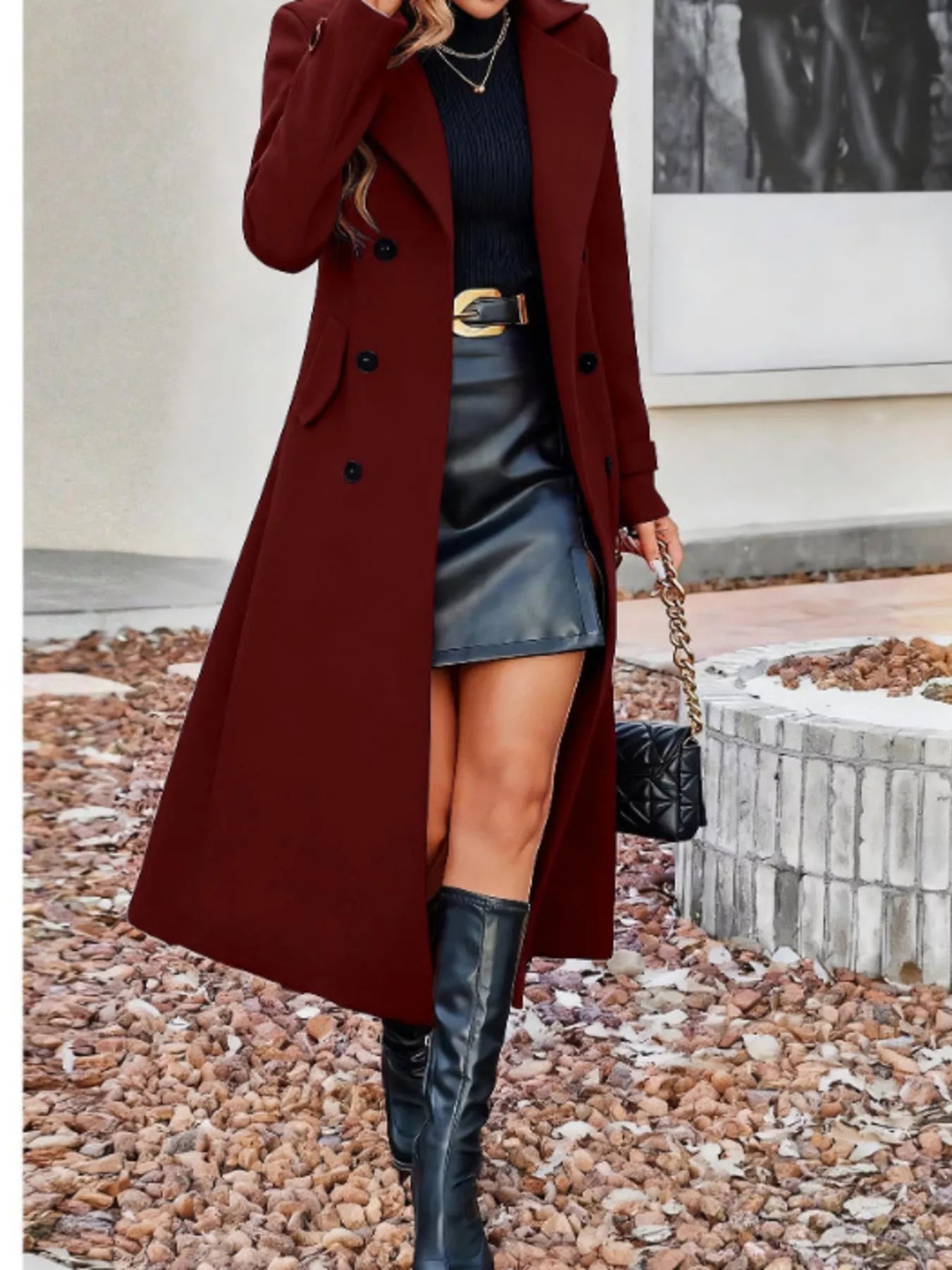 Trendsi Double-Breasted Longline Coat -