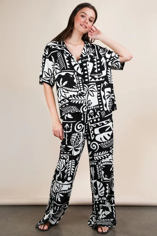 Women’s Printed Wide Leg Resort Pants Cotton - alternate view 4